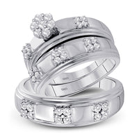 Load image into Gallery viewer, 14kt Yellow Gold His Hers Round Diamond Cluster Matching Bridal Wedding Ring Band Set 7/8 Cttw
