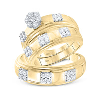 Load image into Gallery viewer, 14kt Yellow Gold His Hers Round Diamond Cluster Matching Bridal Wedding Ring Band Set 7/8 Cttw
