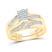Load image into Gallery viewer, 10kt Yellow Gold His &amp; Hers Round Diamond Cluster Matching Bridal Wedding Ring Band Set 1/2 Cttw
