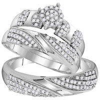 Load image into Gallery viewer, 10kt White Gold His Hers Round Diamond Cluster Matching Bridal Wedding Ring Band Set 3/4 Cttw
