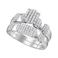 Load image into Gallery viewer, 10kt White Gold His Hers Round Diamond Oval Matching Bridal Wedding Ring Band Set 3/4 Cttw
