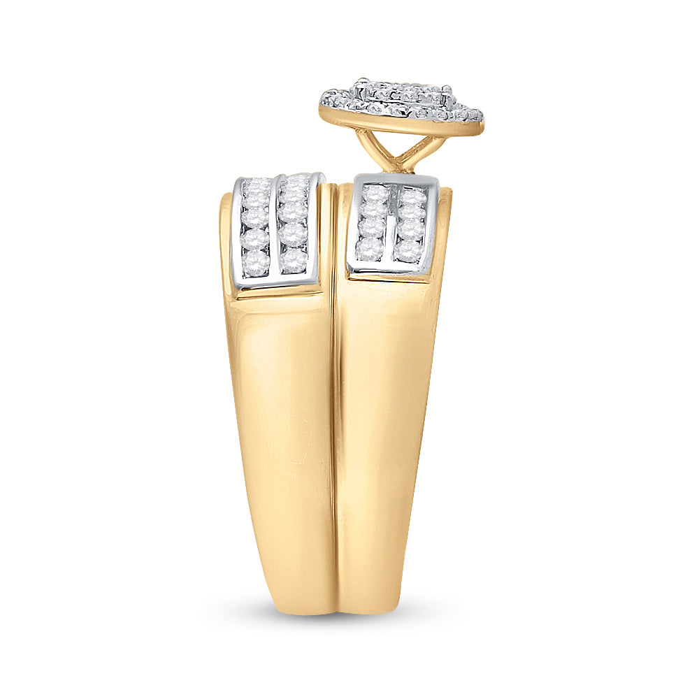 14kt Yellow Gold His & Hers Round Diamond Solitaire Matching Bridal Wedding Ring Band Set 7/8 Cttw