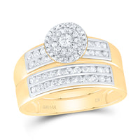 Load image into Gallery viewer, 14kt Yellow Gold His &amp; Hers Round Diamond Solitaire Matching Bridal Wedding Ring Band Set 7/8 Cttw
