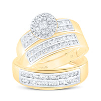 Load image into Gallery viewer, 14kt Yellow Gold His &amp; Hers Round Diamond Solitaire Matching Bridal Wedding Ring Band Set 7/8 Cttw

