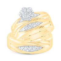 Load image into Gallery viewer, 10kt Yellow Gold His &amp; Hers Round Diamond Cluster Matching Bridal Wedding Ring Band Set 1/2 Cttw
