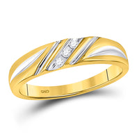 Load image into Gallery viewer, 10kt Yellow Gold His &amp; Hers Round Diamond Heart Matching Bridal Wedding Ring Band Set 3/8 Cttw
