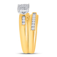 Load image into Gallery viewer, 10kt Yellow Gold His &amp; Hers Round Diamond Solitaire Matching Bridal Wedding Ring Band Set 3/8 Cttw
