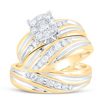 Load image into Gallery viewer, 14kt Yellow Gold His &amp; Hers Round Diamond Cluster Matching Bridal Wedding Ring Band Set 5/8 Cttw
