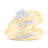 Load image into Gallery viewer, 10k Yellow Gold Diamond His &amp; Hers Matching Trio Wedding Engagement Bridal Ring Set 1/5 Cttw
