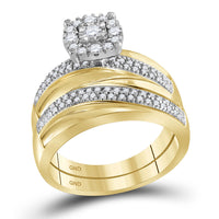 Load image into Gallery viewer, 10kt Yellow Gold His Hers Round Diamond Solitaire Matching Bridal Wedding Ring Band Set 1/2 Cttw
