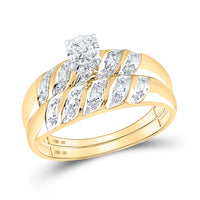 Load image into Gallery viewer, 10kt Yellow Gold His Hers Round Diamond Solitaire Matching Bridal Wedding Ring Band Set 1/20 Cttw
