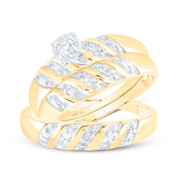 Load image into Gallery viewer, 10kt Yellow Gold His Hers Round Diamond Solitaire Matching Bridal Wedding Ring Band Set 1/20 Cttw
