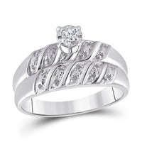 Load image into Gallery viewer, 10kt White Gold His Hers Round Diamond Solitaire Matching Bridal Wedding Ring Band Set 1/20 Cttw

