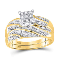 Load image into Gallery viewer, 14kt Yellow Gold His &amp; Hers Round Diamond Cluster Matching Bridal Wedding Ring Band Set 1/3 Cttw
