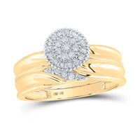 Load image into Gallery viewer, 10k Yellow Gold Diamond His &amp; Hers Matching Trio Wedding Engagement Bridal Ring Set 1/4 Cttw
