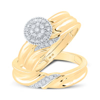 Load image into Gallery viewer, 10k Yellow Gold Diamond His &amp; Hers Matching Trio Wedding Engagement Bridal Ring Set 1/4 Cttw
