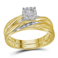 Load image into Gallery viewer, 10kt Yellow Gold His &amp; Hers Round Diamond Solitaire Matching Bridal Wedding Ring Band Set 1/8 Cttw
