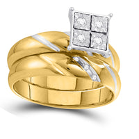 Load image into Gallery viewer, 10kt Yellow Gold His Hers Round Diamond Cluster Matching Bridal Wedding Ring Band Set 1/8 Cttw
