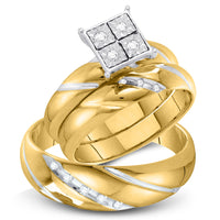 Load image into Gallery viewer, 10kt Yellow Gold His Hers Round Diamond Cluster Matching Bridal Wedding Ring Band Set 1/8 Cttw
