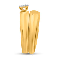 Load image into Gallery viewer, Yellow-tone Sterling Silver His Hers Round Diamond Cluster Matching Bridal Wedding Ring Band Set 1/5 Cttw
