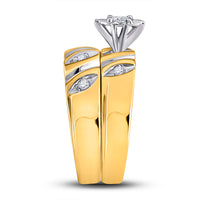 Load image into Gallery viewer, 10kt Yellow Gold His Hers Marquise Diamond Solitaire Matching Bridal Wedding Ring Band Set 1/6 Cttw
