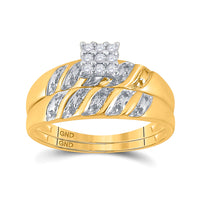 Load image into Gallery viewer, 10kt Yellow Gold His &amp; Hers Round Diamond Cluster Matching Bridal Wedding Ring Band Set 1/10 Cttw
