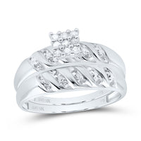 Load image into Gallery viewer, 10kt White Gold His &amp; Hers Round Diamond Cluster Matching Bridal Wedding Ring Band Set 1/10 Cttw
