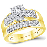 Load image into Gallery viewer, 14kt Yellow Gold His &amp; Hers Round Diamond Solitaire Matching Bridal Wedding Ring Band Set 7/8 Cttw

