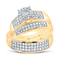 Load image into Gallery viewer, 14kt Yellow Gold His &amp; Hers Round Diamond Solitaire Matching Bridal Wedding Ring Band Set 7/8 Cttw
