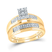 Load image into Gallery viewer, 10kt Yellow Gold His &amp; Hers Round Diamond Matching Bridal Wedding Ring Band Set 3/8 Cttw
