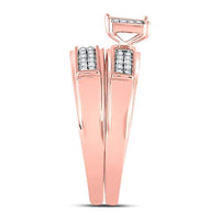 Load image into Gallery viewer, 10kt Rose Gold His Hers Round Diamond Cluster Matching Bridal Wedding Ring Band Set 1/3 Cttw
