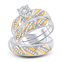 Load image into Gallery viewer, 10kt Two-tone Gold His Hers Round Diamond Solitaire Matching Bridal Wedding Ring Band Set 1/3 Cttw
