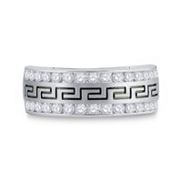 Load image into Gallery viewer, 14kt White Gold Mens Round Diamond Double Row Grecco Greek Key Wedding Band 1.00 Cttw
