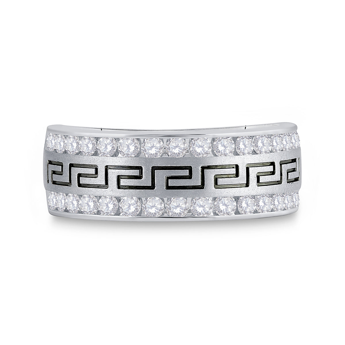 14kt White Gold Mens Round Diamond Double Row Grecco Greek Key Wedding Band 1.00 Cttw