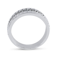 Load image into Gallery viewer, 14kt White Gold Mens Round Diamond Double Row Grecco Greek Key Wedding Band 1.00 Cttw
