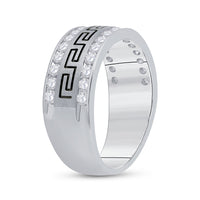 Load image into Gallery viewer, 14kt White Gold Mens Round Diamond Double Row Grecco Greek Key Wedding Band 1.00 Cttw

