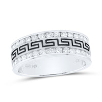 Load image into Gallery viewer, 14kt White Gold Mens Round Diamond Double Row Grecco Greek Key Wedding Band 1.00 Cttw
