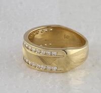 Load image into Gallery viewer, 14kt Yellow Gold Mens Round Diamond Double Row Textured Wedding Band Ring 1.00 Cttw
