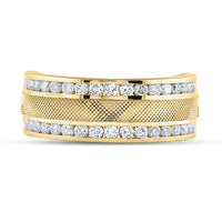 Load image into Gallery viewer, 14kt Yellow Gold Mens Round Diamond Double Row Textured Wedding Band Ring 1.00 Cttw

