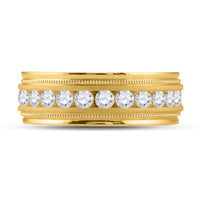 Load image into Gallery viewer, 10kt Yellow Gold Mens Round Diamond Wedding Milgrain Channel Set Band Ring 1.00 Cttw
