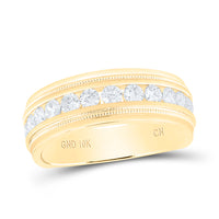 Load image into Gallery viewer, 10kt Yellow Gold Mens Round Diamond Wedding Milgrain Channel Set Band Ring 1.00 Cttw
