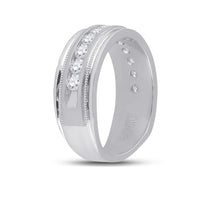 Load image into Gallery viewer, 10kt White Gold Mens Round Diamond Wedding Milgrain Channel Set Band Ring 1.00 Cttw
