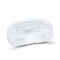 Load image into Gallery viewer, 10kt White Gold Mens Round Diamond Wedding Milgrain Channel Set Band Ring 1.00 Cttw
