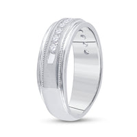 Load image into Gallery viewer, 10kt White Gold Mens Round Channel-set Diamond Milgrain Edge Wedding Band Ring 1/2 Cttw

