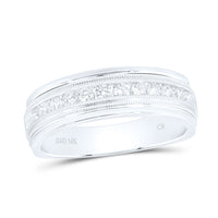 Load image into Gallery viewer, 10kt White Gold Mens Round Channel-set Diamond Milgrain Edge Wedding Band Ring 1/2 Cttw
