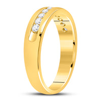 Load image into Gallery viewer, 14kt Yellow Gold Mens Round Diamond Wedding Machine-Set Band Ring 1/2 Cttw
