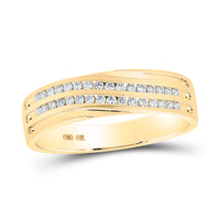 Load image into Gallery viewer, 10kt Yellow Gold Mens Round Diamond 2-Row Wedding Anniversary Band Ring 1/4 Cttw
