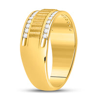 Load image into Gallery viewer, 14kt Yellow Gold Mens Round Diamond Double Row Matte Textured Wedding Band Ring 1/3 Cttw
