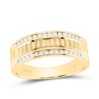 Load image into Gallery viewer, 14kt Yellow Gold Mens Round Diamond Double Row Matte Textured Wedding Band Ring 1/3 Cttw
