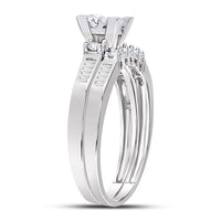 Load image into Gallery viewer, 10kt White Gold Womens Princess Diamond Bridal Wedding Engagement Ring Band Set 1/2 Cttw
